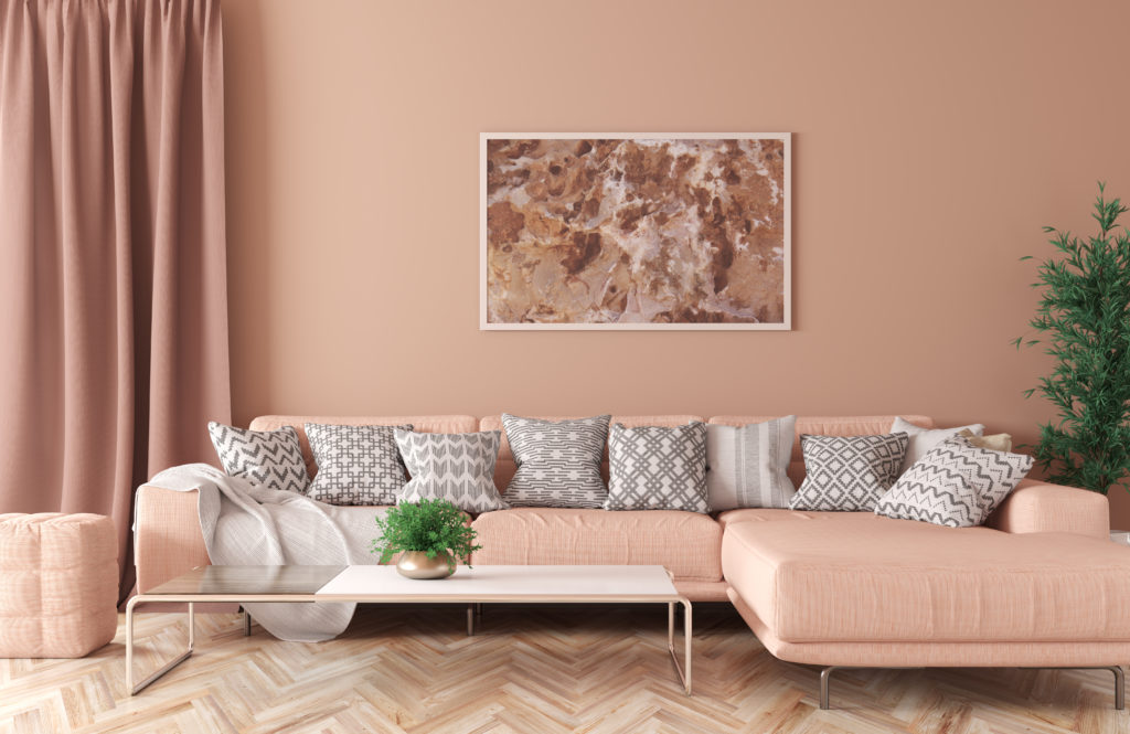 living room decor with peach walls